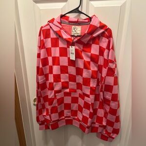 Ampersand Ave Pink and Red Checkered hoodie nwt